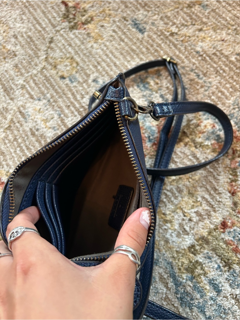 Joy Susan Navy Pebbled Crossbody Wristlet with Detachable Strap - Picture 6 of 9